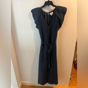 VELVET linen blend summer maxi dress in navy blue size small